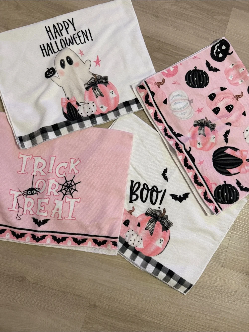 4 Halloween Kitchen Towel Set - Cute Ghost & Pumpkin Prints